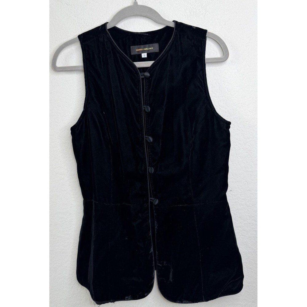 Harris Wallace‎ Velvet Vest Sleeveless Black Button Front Sz S Whimsigoth Vtg - Picture 5 of 8